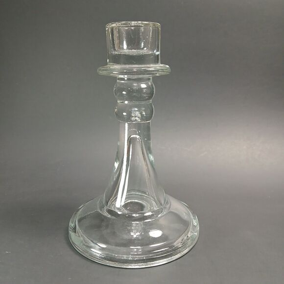 Vintage Clear Thick Glass Tapered Candle Holder / Candlestick ?Indiana Glass? - Picture 1 of 7
